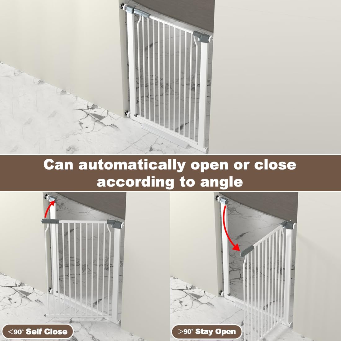 41' Extra Tall Baby Gate for Doorways and Stairs No Drill, Adjustable 54.8-60.2' Auto Close Dog Gate Indoor, Pressure Mounted Walk Through Swing Wide Pet Gate, Tall Cat Gate with Expansion Kit, White