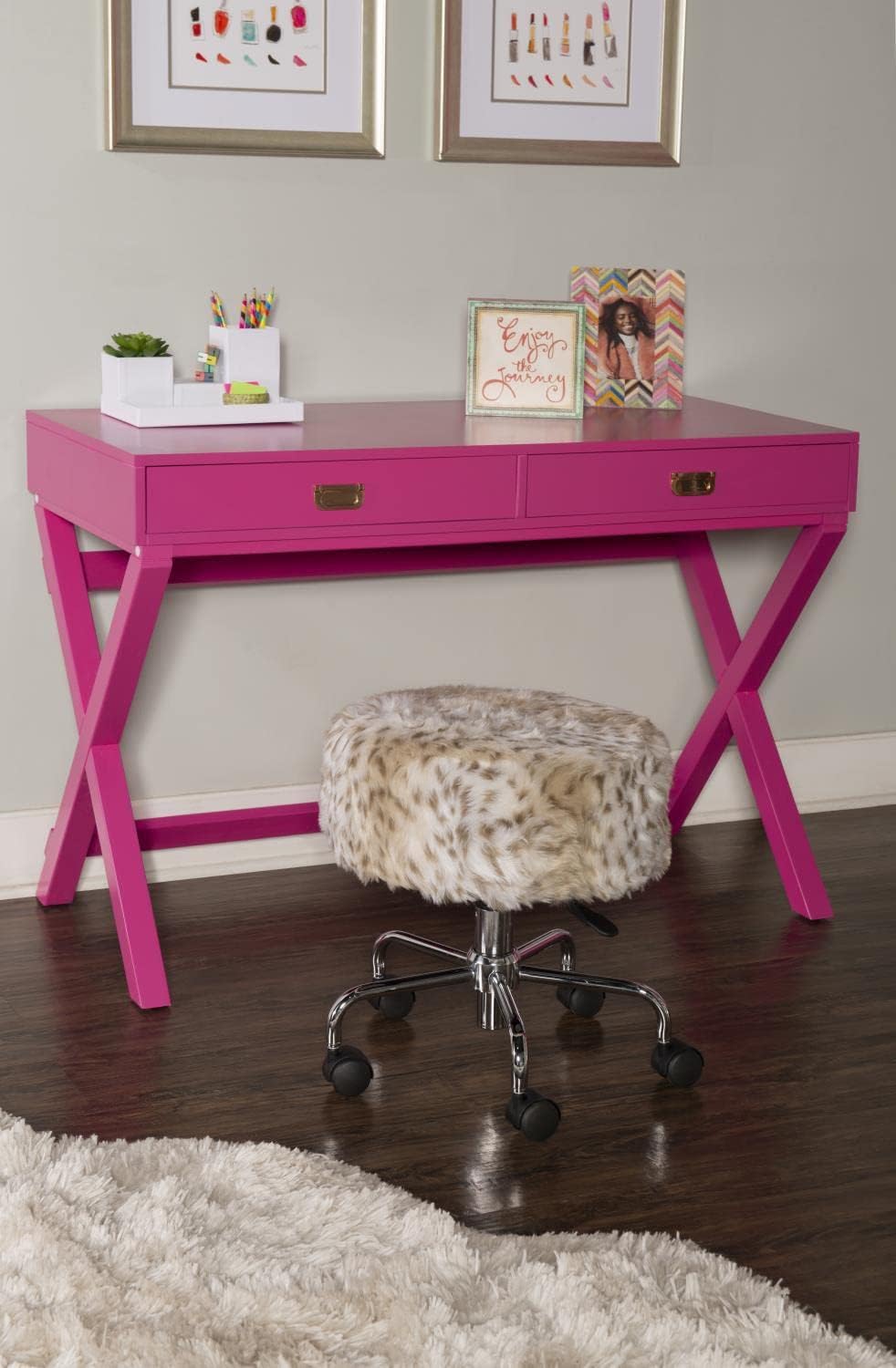 Linon PG138RSP01U Linon Home Decor Peggy Raspberry Pink Writing Desk Desk, Raspberry Pink, 44'W x 20'D x 30'H