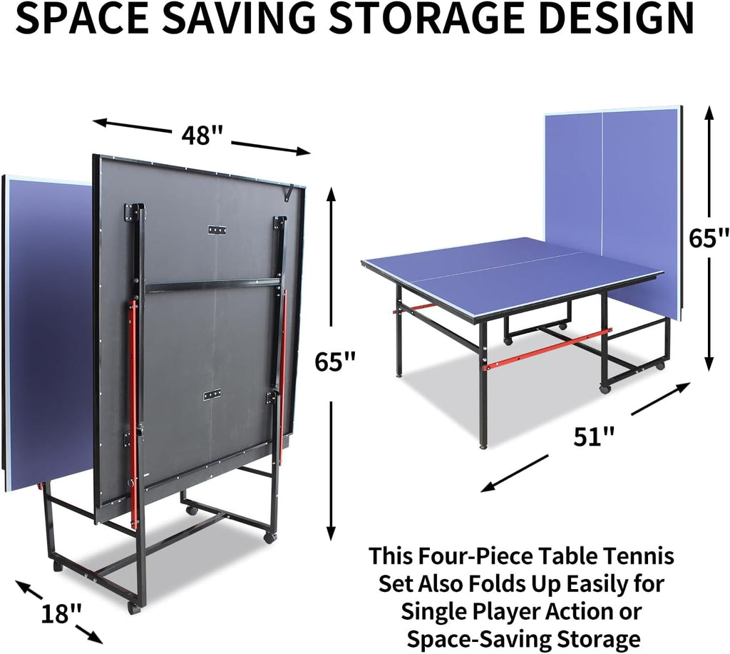 4/6/8/9 ft Professional Table Tennis Table Ping-Pong Tables Set Foldable & Portable Tables with Removable Net 2 Table Tennis Paddles and 3 Balls Easy Assembly