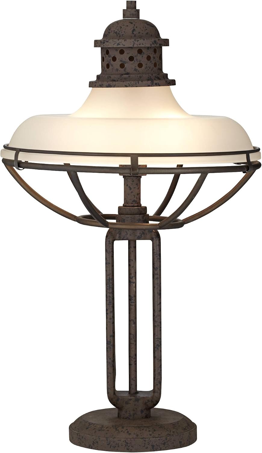 Franklin Iron Works Rustic Industrial 3-Way Table Lamp 26 1/2' High with USB Dimmer Rust Bronze Metal Cage Haft Dome Glass Shade for Bedroom Living Room House Home Desk Bedside Nightstand Office
