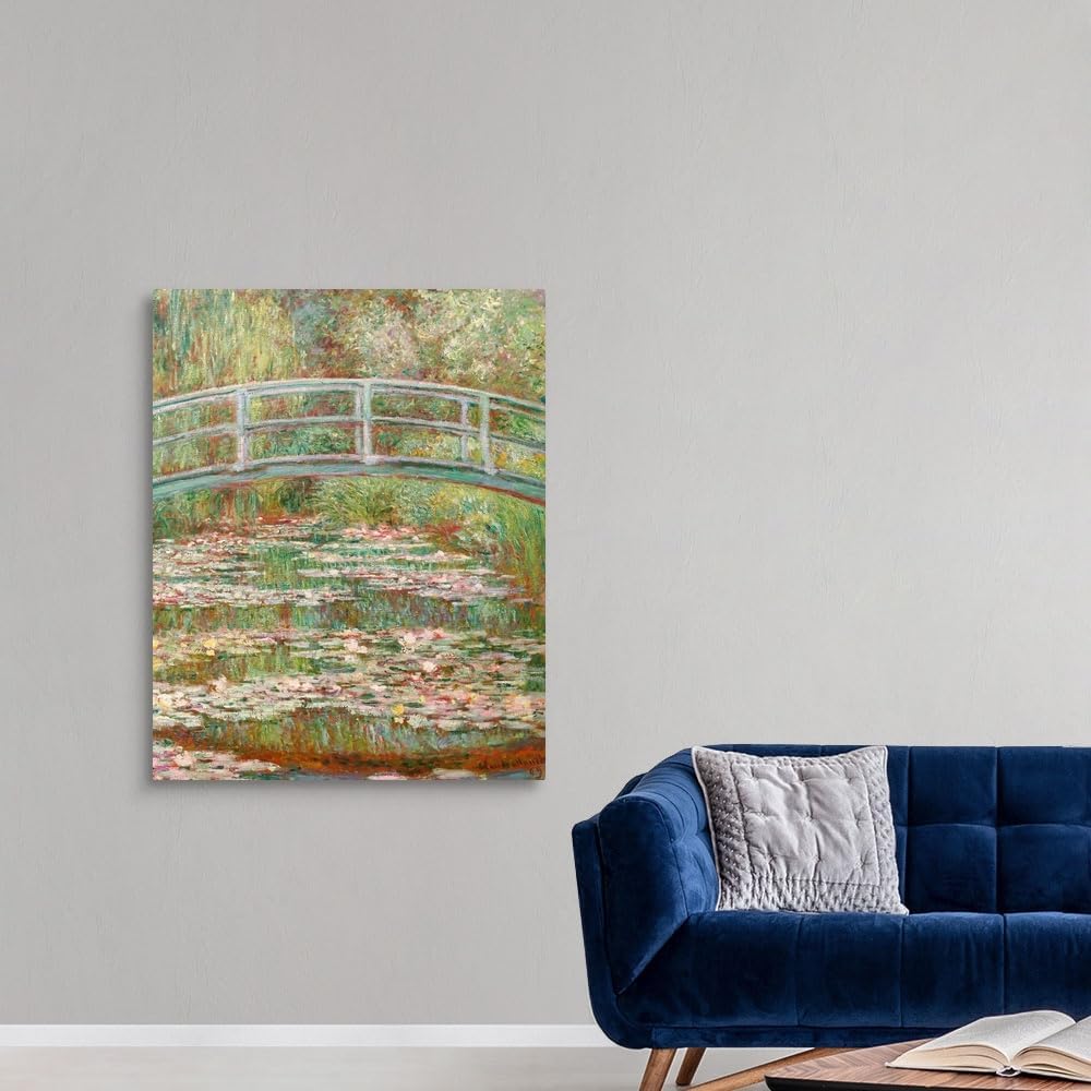 CANVAS ON DEMAND Bridge Over a Pond of Water Lilies Canvas Wall Art Print by Claude Monet, Fine Art, Traditional, Impressionism, Home Decor, Landscape, Artwork, 36' x45in