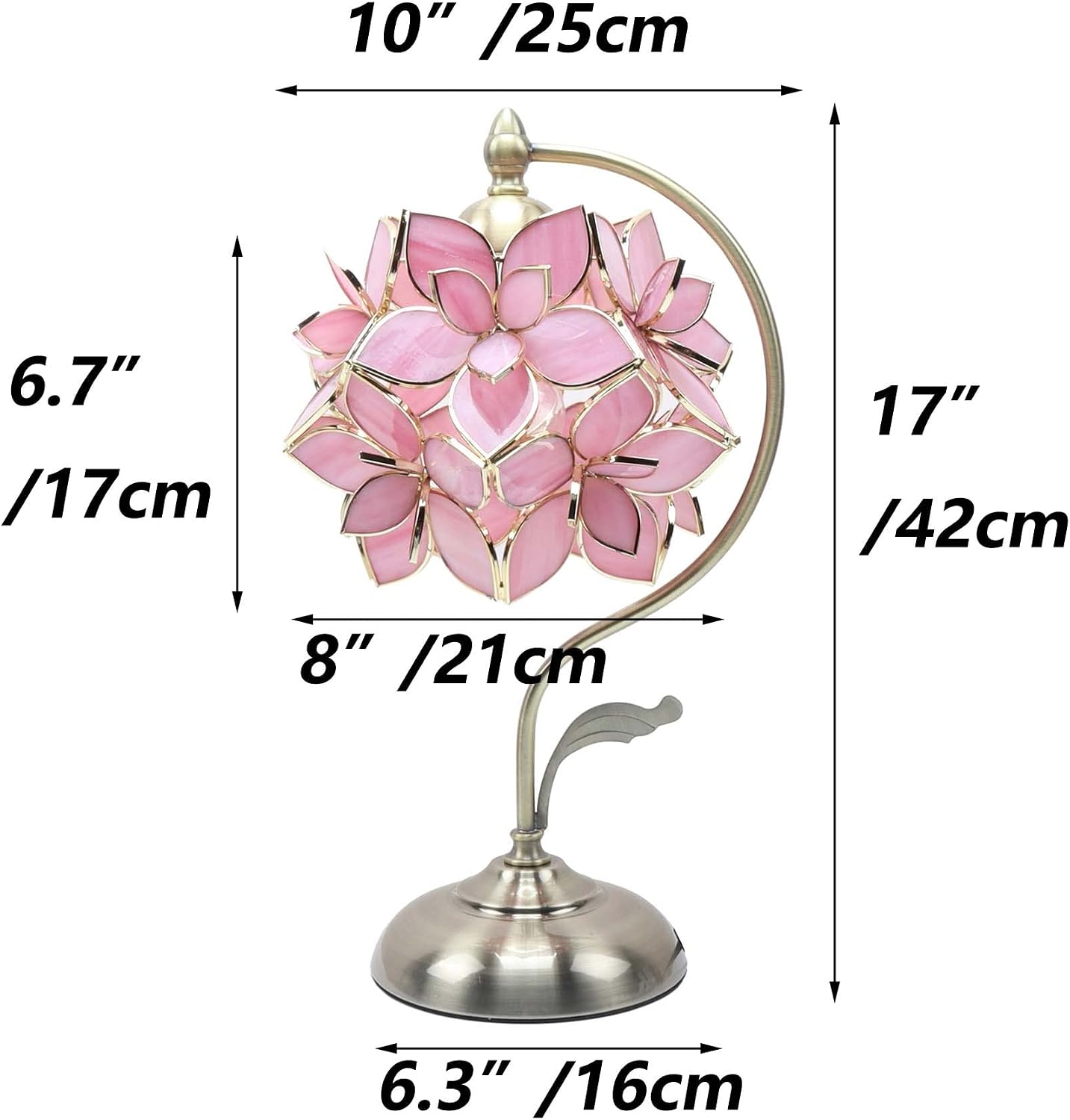 Bieye L10833 Rose Lily Flower Tiffany Style Stained Glass Table Lamp with Vintage Brass Base Electroplating Finish for Bedside Bedroom Living Room Home Decoration, 8 inch Wx17 inch H, 8 inch Rose Lily