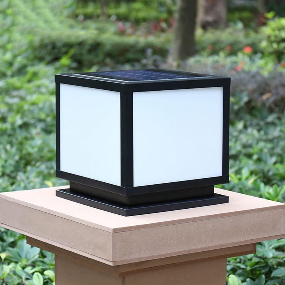 Outdoor Fence Powered Lights Garden Decoration Solar Lantern Post Lights with Pier Mount Base Outside Decorative Floor Lamp Fits 4X4, 5X5 6X6 Wooden Posts, Black/15.7In