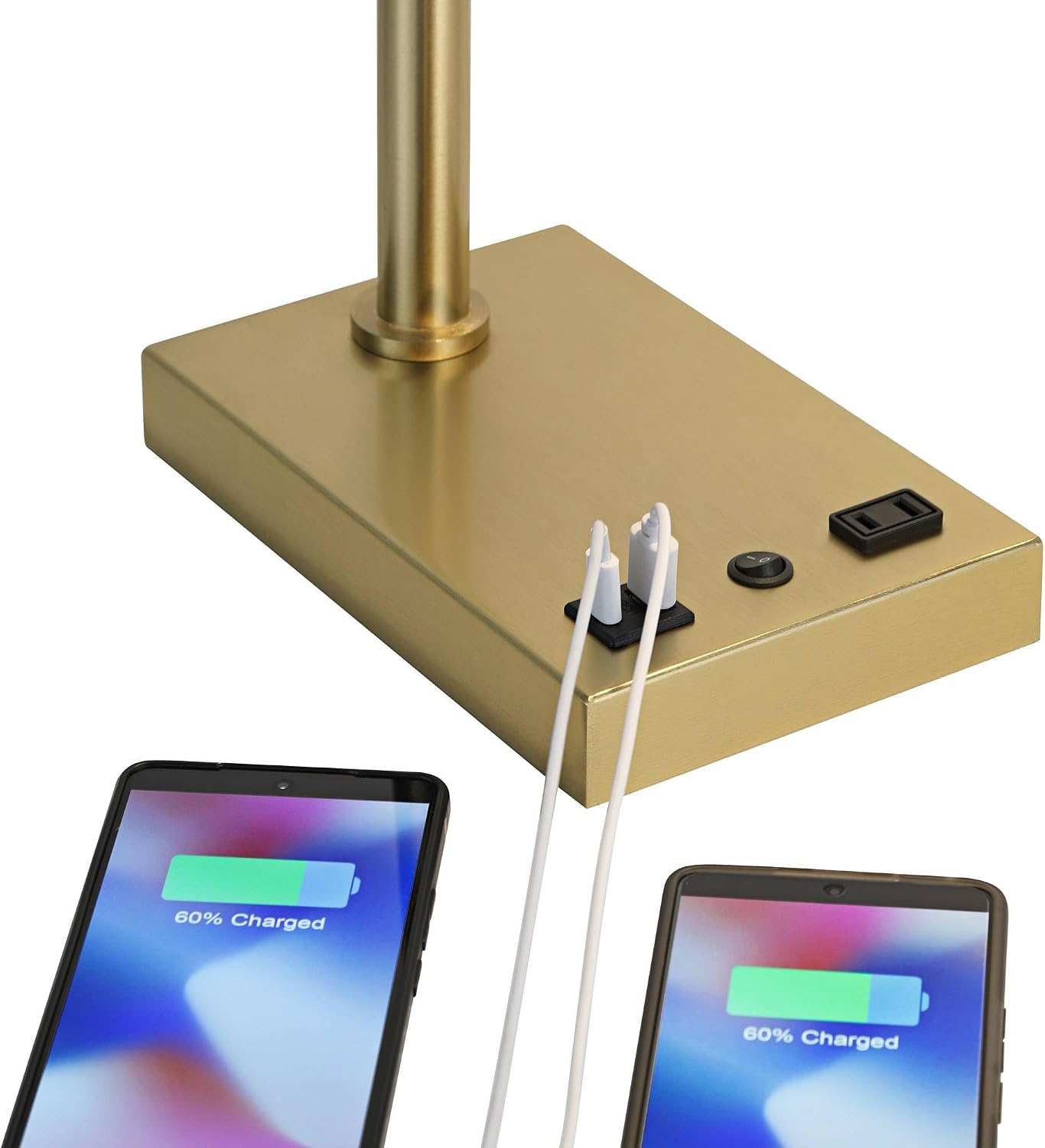 Possini Euro Design Keegan 24 1/2' High Modern Desk Lamp Adjustable USB Port AC Power Outlet Gold Brass Finish Metal Single Shade Home Office Living Room Charging Bedroom Bedside Nightstand House