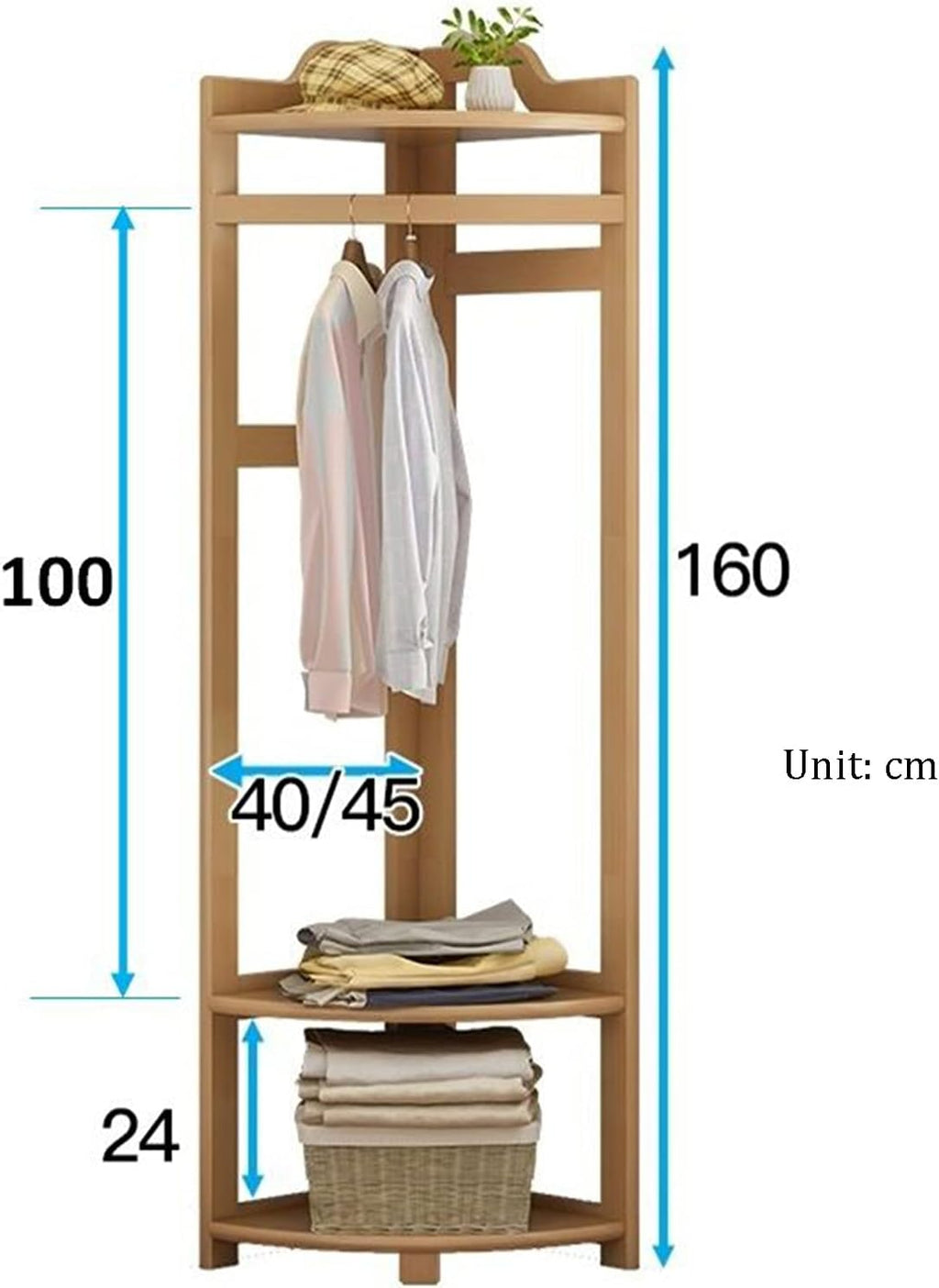 Coat Rack Stand Clothes Rack Stand, Free Standing Furniture, Corner Bedroom Hall Entryway Organizer, Keep Your Garment Shoe Hat Handbag Items Storage(Dark Brown-45X45X160CM