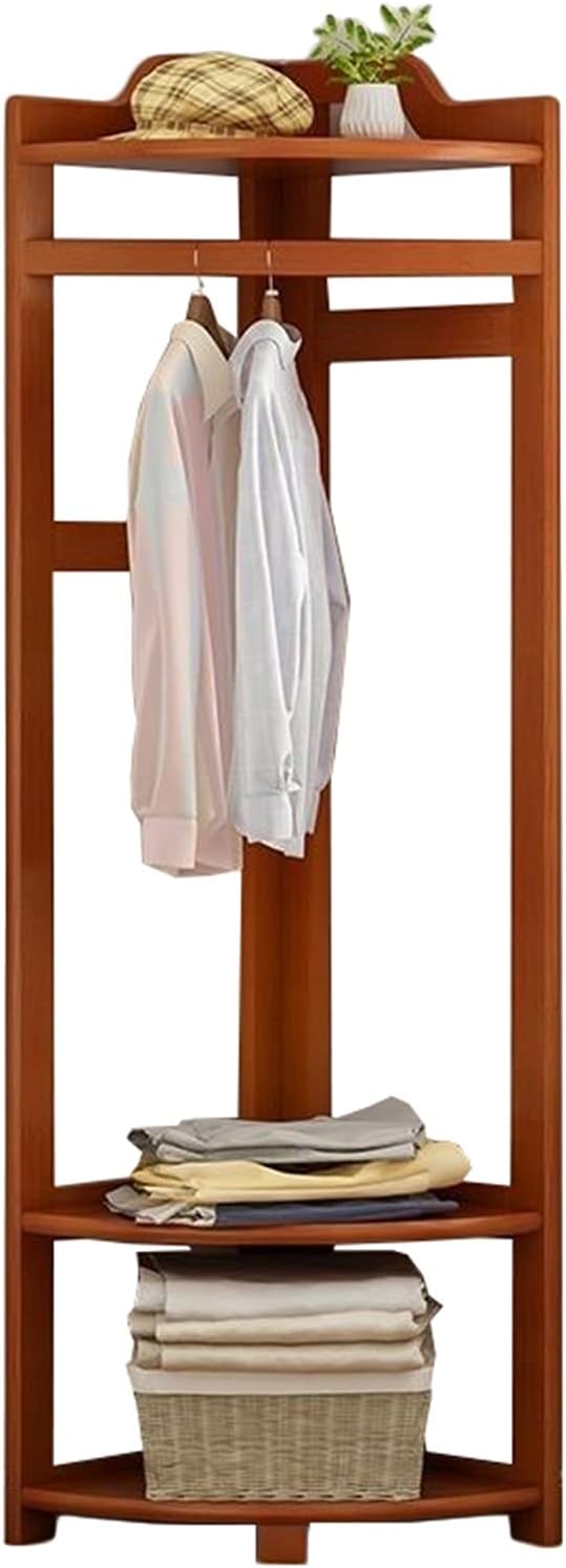 Coat Rack Stand Clothes Rack Stand, Free Standing Furniture, Corner Bedroom Hall Entryway Organizer, Keep Your Garment Shoe Hat Handbag Items Storage(Light Brown-45X45X160CM