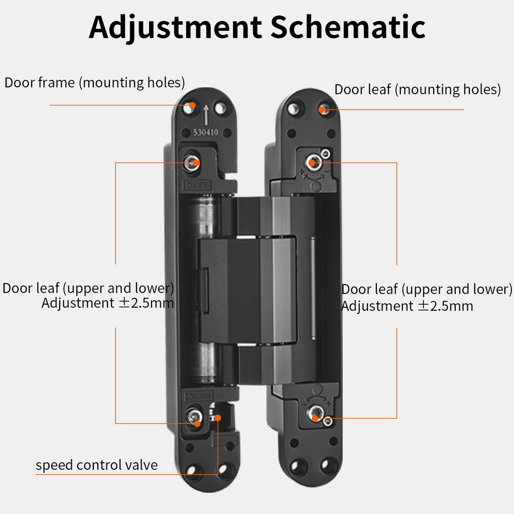 3 Pack Invisible Hydraulic Hinge 3D Adjustable Heavy Duty Hidden Door Hinge 180° Swing Automatic Door Close Cushioning Hinge Mortise Mount Concealed Cross Hinge Load Bearing 80KG, Grey