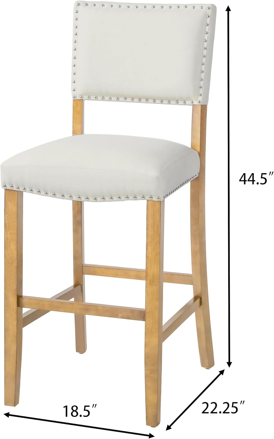 Christopher Knight Home Yorick Counter Height Bar Stools Set of 2, Fabric Upholstered Bar Stool for Kitchen Island, Wooden Dining Room Chair with Rivet Decor, Counter Stool with Footrest, Beige