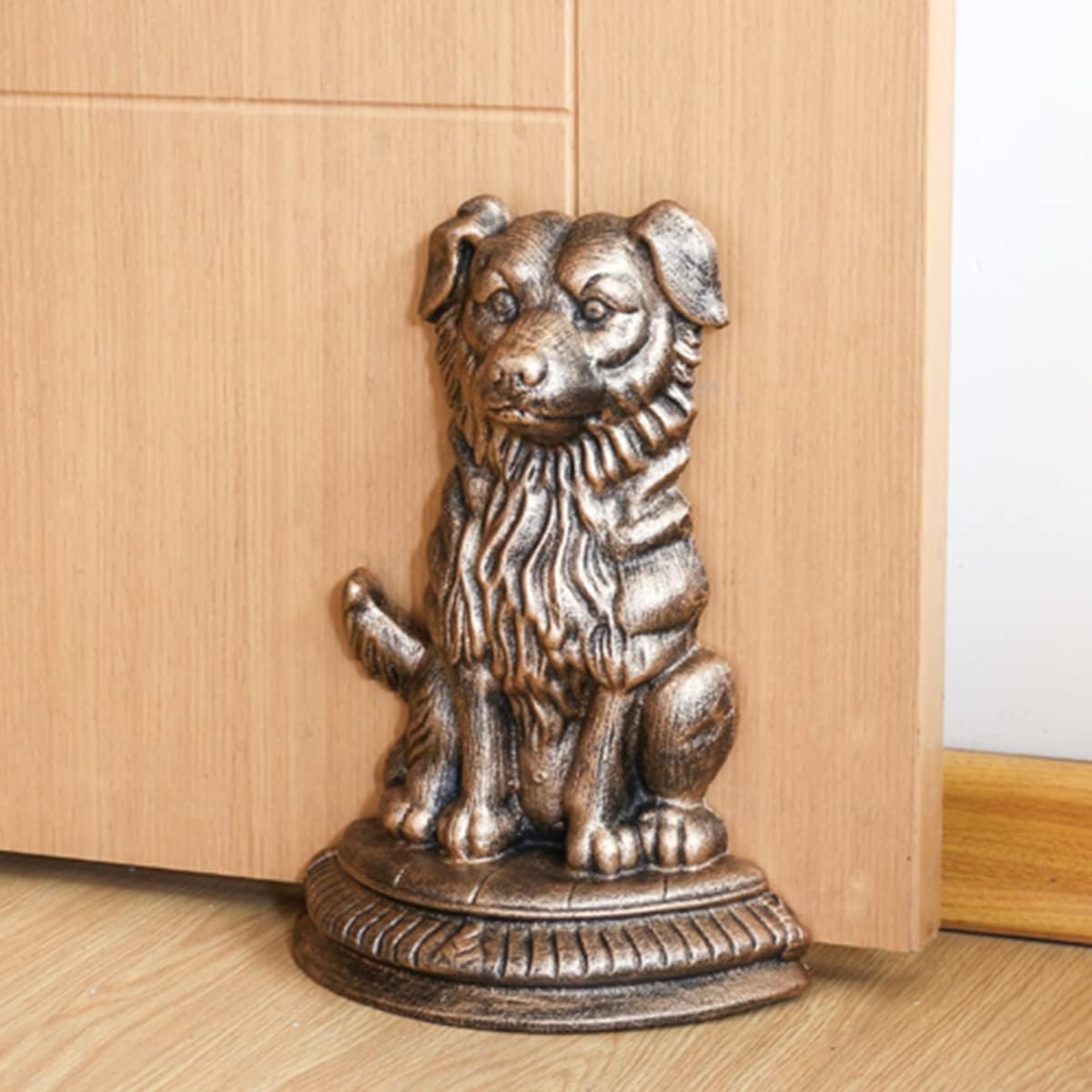 Heavy Duty Cast Iron Dog Door Stopper for Home Office (Antique)