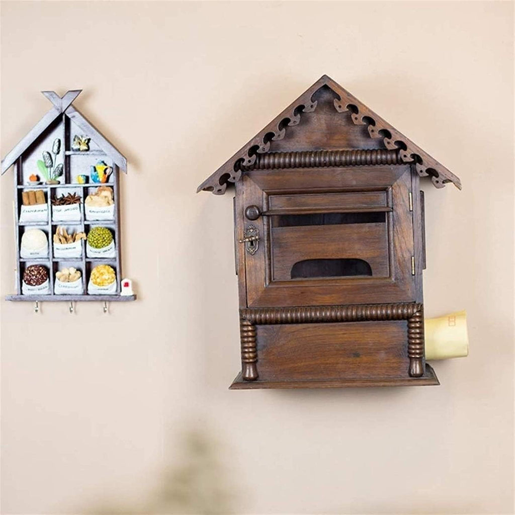 Wall-Mounted Mailbox, Wooden Post Box, Mailboxes Wall Mounted, Easy to Install, Suitable for Villa, Outdoor, School, Family