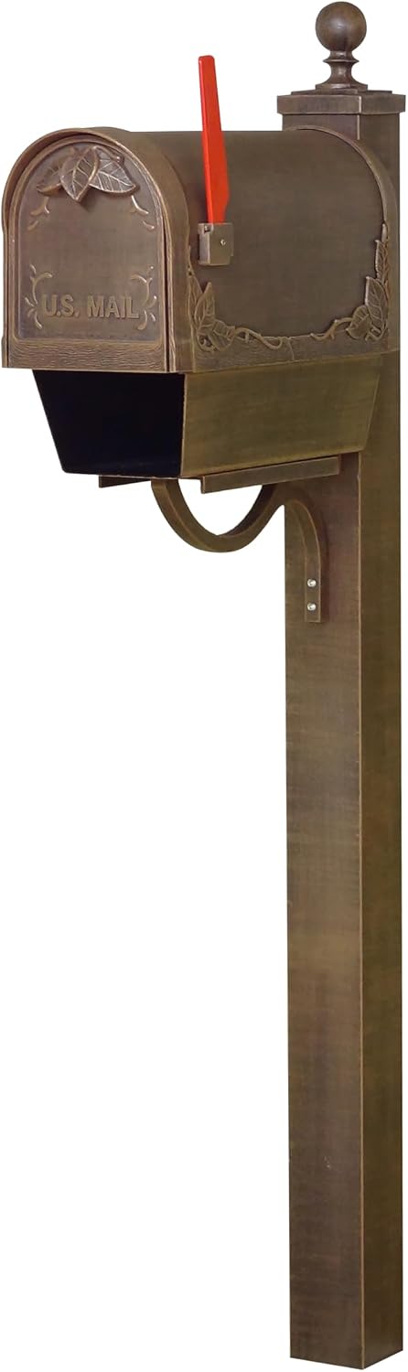 Special Lite Floral Curbside Mailbox with Paper Tube with Springfield Post - Copper Aluminum Mailbox with Post - SCF2003-SPK710-CP