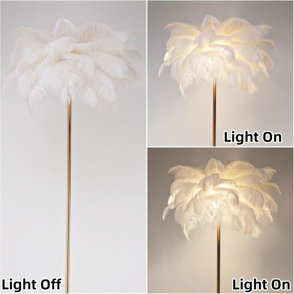 ZYLEISENBAO Chic White Feather Lamp Nordic Ostrich Floor Lamp Girl Furry Standing Lamp 3*G9 Modern Princess Bedside Reading Lamp for Bedroom Living Room Entry Wedding Birthday Gift