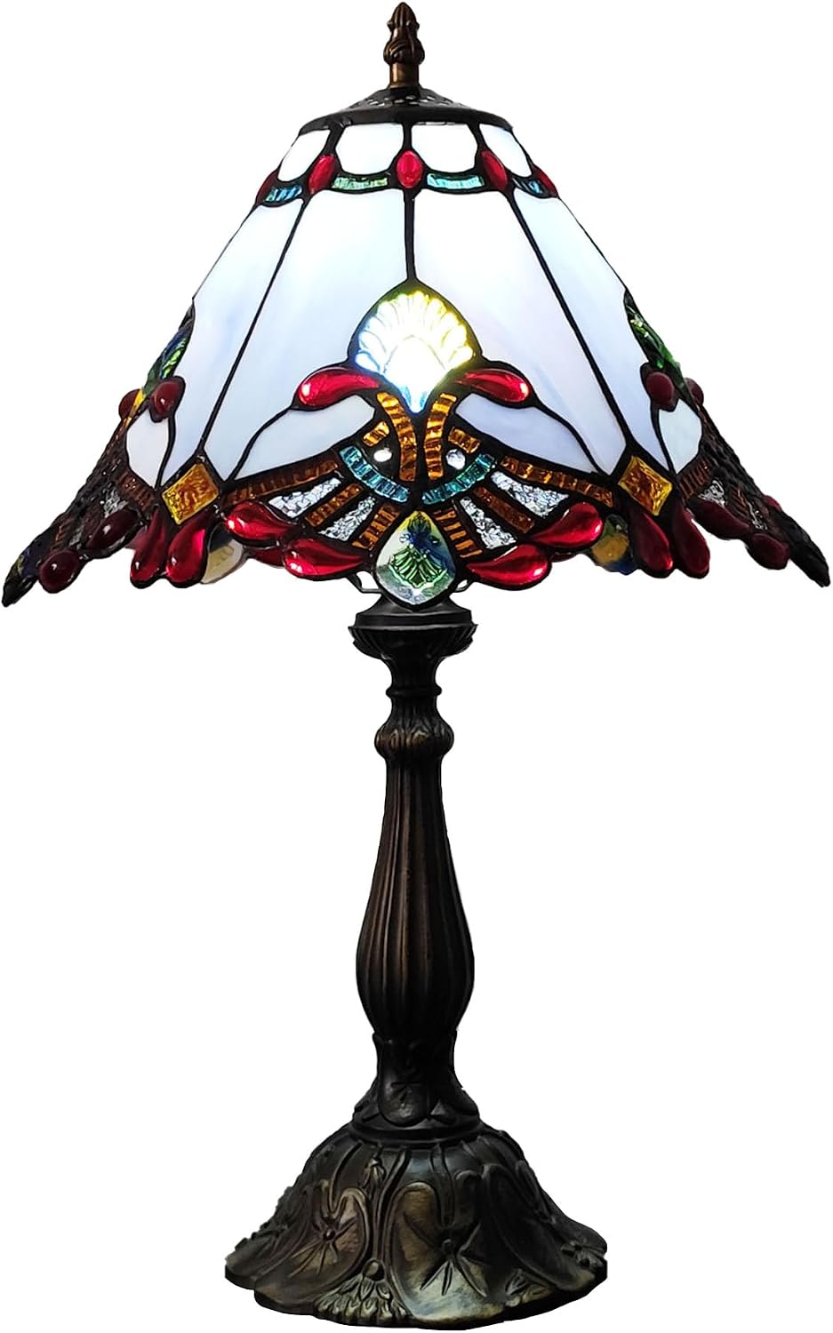 Tiffany Table Lamp Purple Baroque Style Stained Glass Lamp 12X12X19 Inch Antique Lamp for Office Home Bedroom Living Include 3-Color LED Bulb