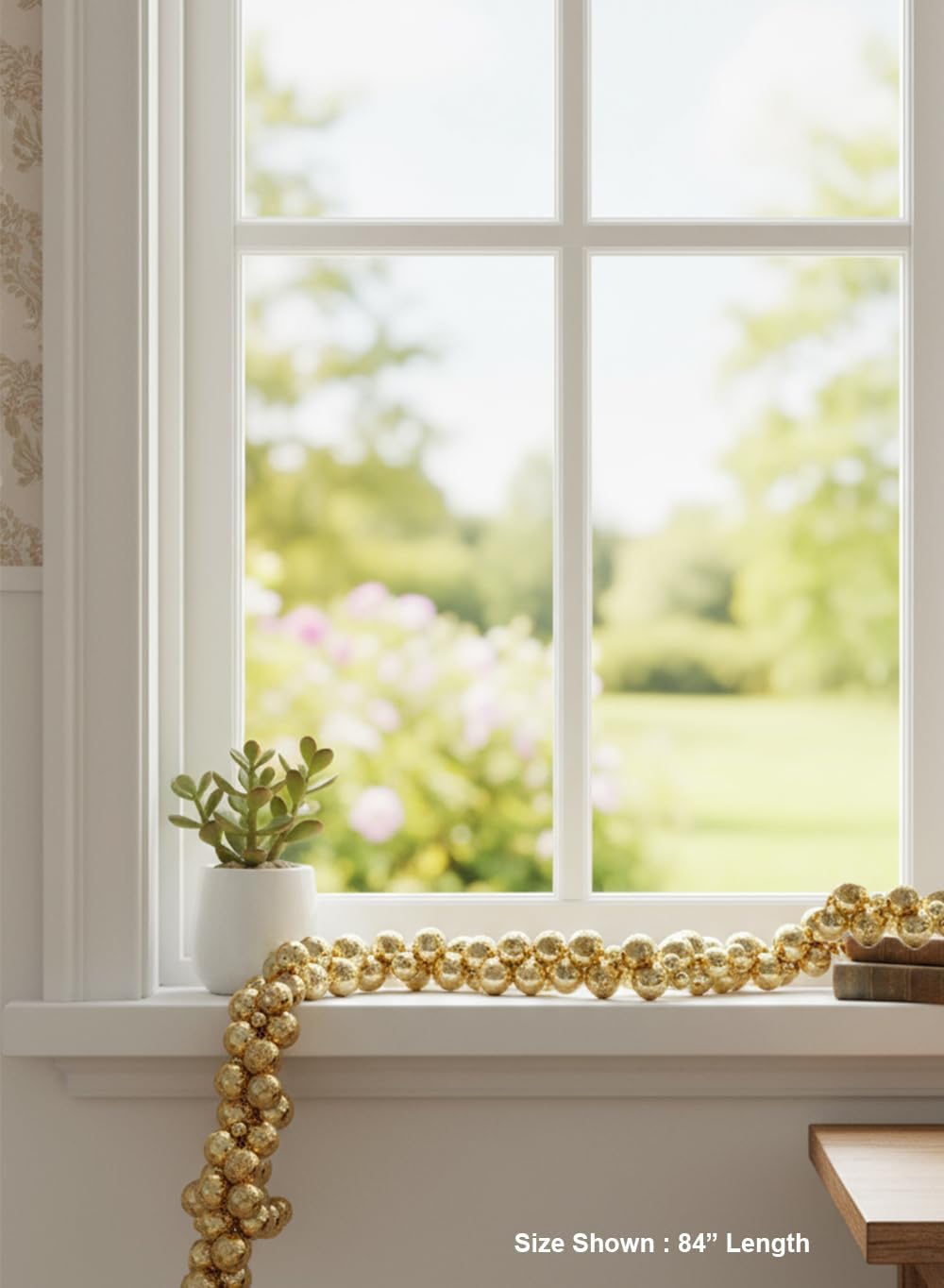 Serene Spaces Living Gold Plastic Bauble Garland, Christmas Tree, Mantel, Banister, Doorway & Holiday Party Décor, 84' Long