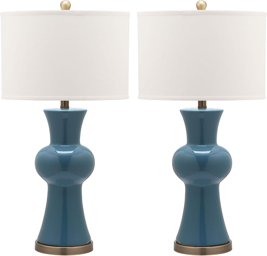 Safavieh Lighting Collection Lola Column Blue and White Table Lamp, Set of 2
