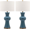 Safavieh Lighting Collection Lola Column Blue and White Table Lamp, Set of 2