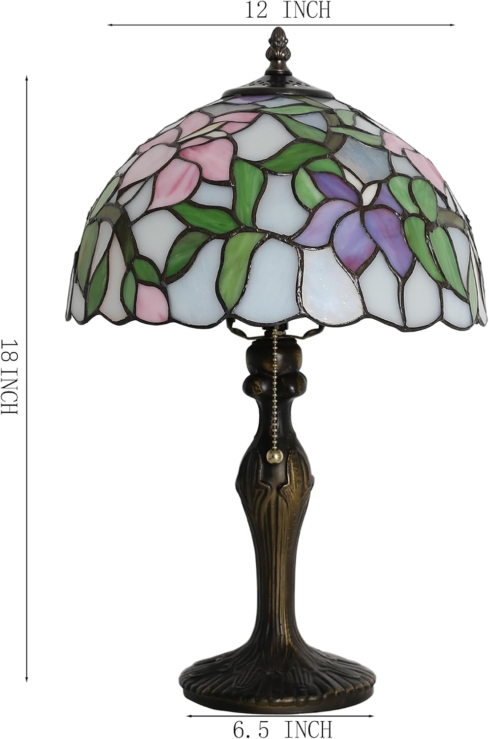 Tiffany Lamp Stained Glass Table Lamp Bedside Reading Lamp 12 x 19' Pink Flower Style Decorative Lamp for Desk Study Living Room Bedroom Office Decor Gift