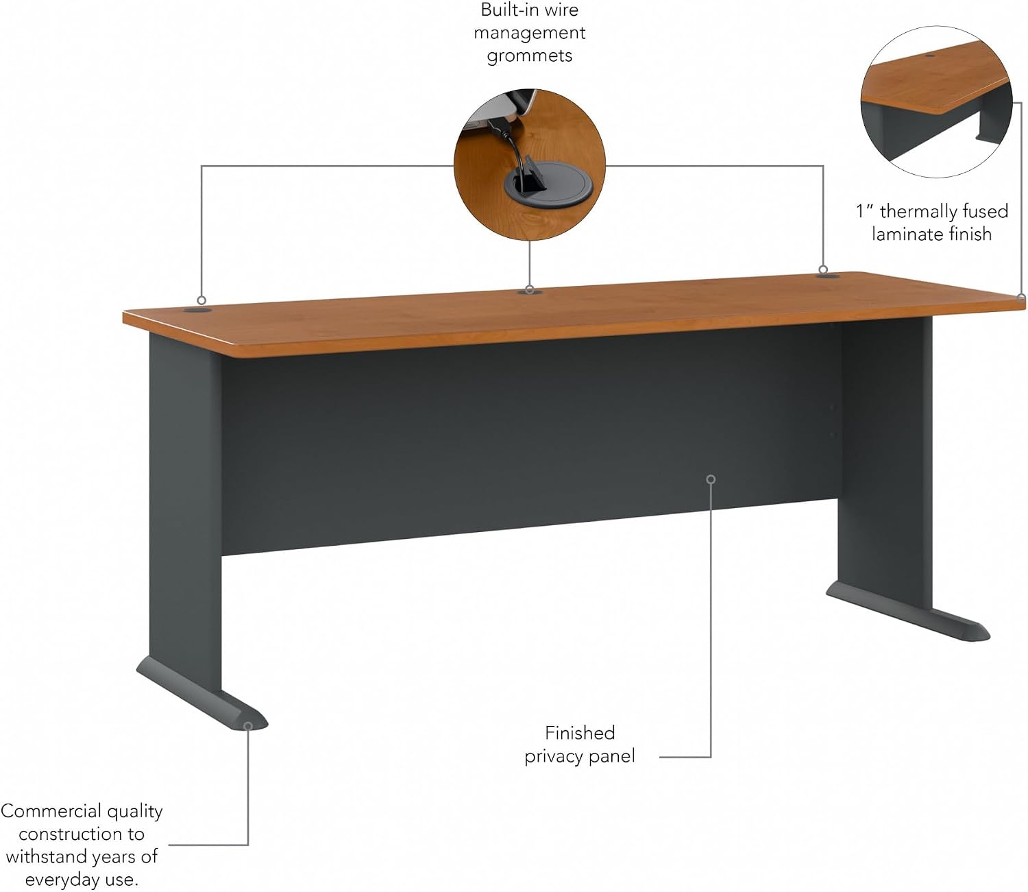 Bush Business Furniture Series A 72W Desk in Natural Cherry and Slate, Large Workstation for Home or Professional Workspace, Desktop Solution for Office Use