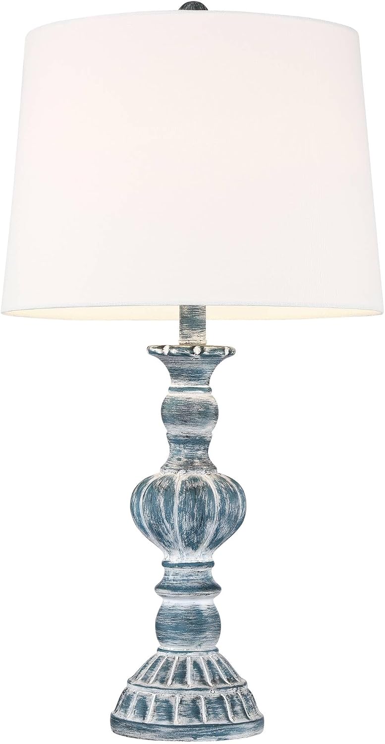 Regency Hill Tanya 26 1/2' Tall Farmhouse Rustic Traditional Table Lamps Set of 2 with Smart Sockets Blue Wash Cottage Core Living Room Bedroom Bedside Nightstand House Office Home White Shade