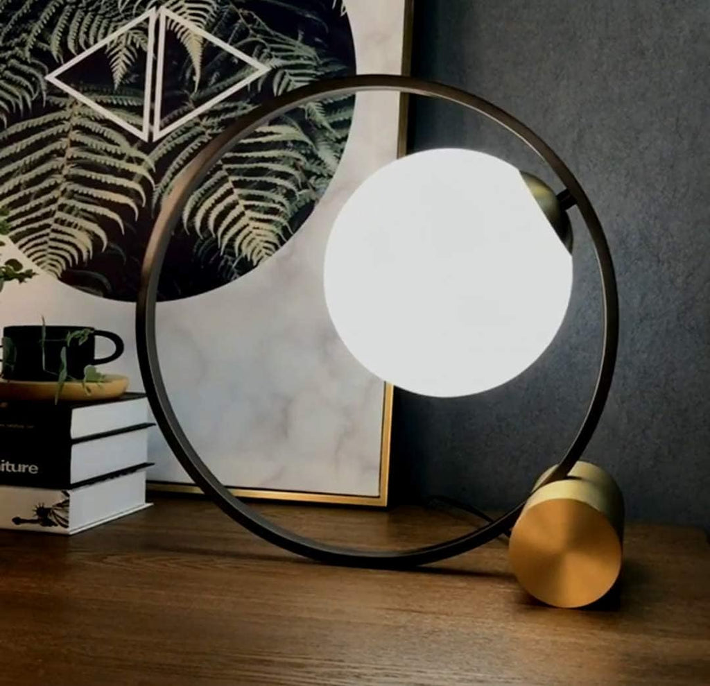KCO Lighting Mid Century Modern Nightstand Lamp Black Metal Table Globe Desk Round Nightstand Large Glass Table Lamps for Living Room Bedside Office