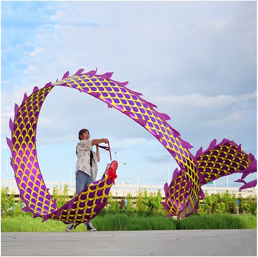Dragon Dance Flinging Ribbon, Outdoor Exercise Kung Fu Fitness Throw Streamer, Silk Flowy & Shaking Poi,4 Colors, 3 Sizes (Color : Purple, Size : 6m/20ft) (Purple 10m/33ft)