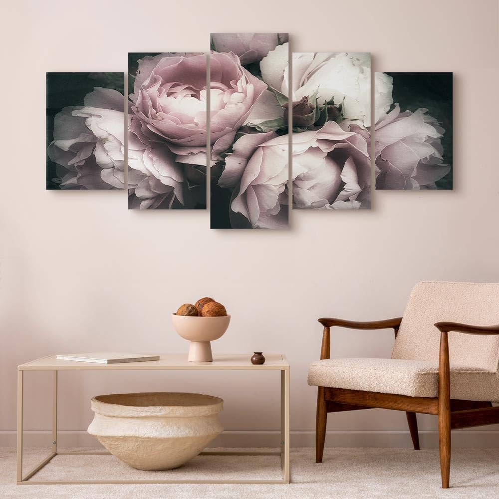 artgeist Canvas Wall Art Print Flowers Roses Rose 59x30 in - 5pcs Home Decor Framed Stretched Picture Photo Painting Artwork Image Peony Peonies b-B-0398-b-m