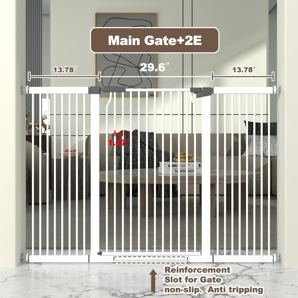 41' Extra Tall Cat Gate for Doorway, 54.5-60.2'' Metal Pet Baby Safe Gate, Extra Wide Pressure Mounted Child Door with Expansion Kit, No Drilling Baby Gate Indoor, No Climb Proof Gate, White