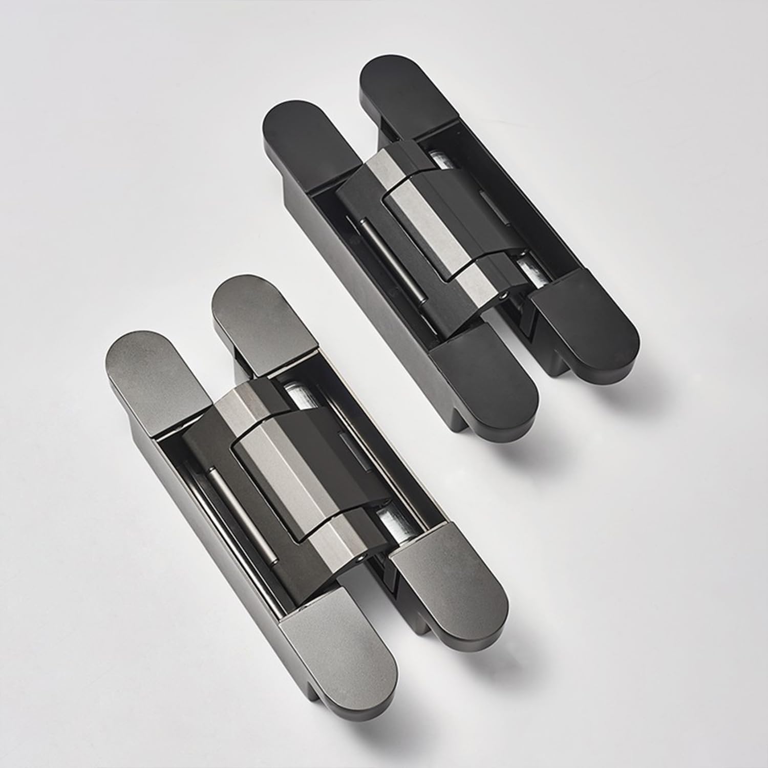 3 Pack Invisible Hydraulic Hinge 3D Adjustable Heavy Duty Hidden Door Hinge 180 Swing Automatic Door Close Cushioning Mortise Mount Concealed Cross Hinge Load Bearing 100KG, Grey