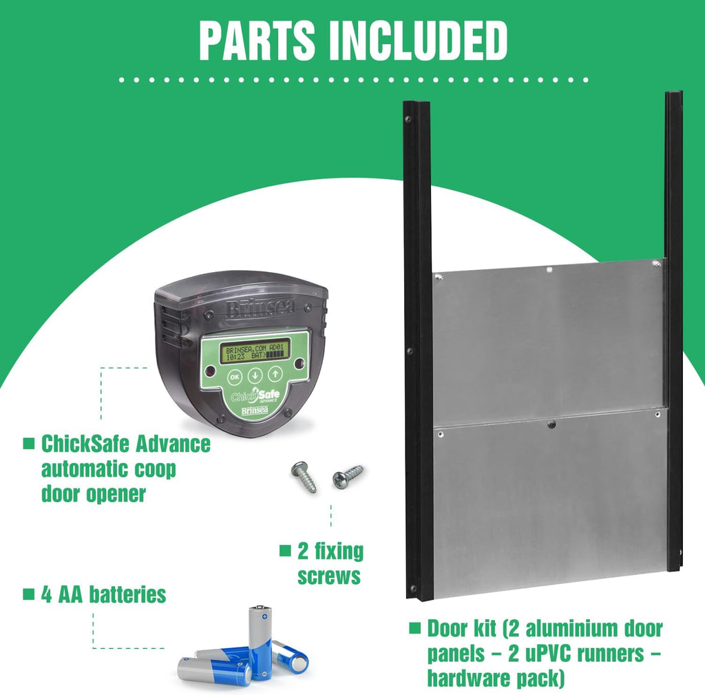 Brinsea ChickSafe Advance Automatic Chicken Coop Door Opener and Door Kit for Hen House with Programmable Timer, Digital Display, Space Saving 2-Stage Aluminum Door