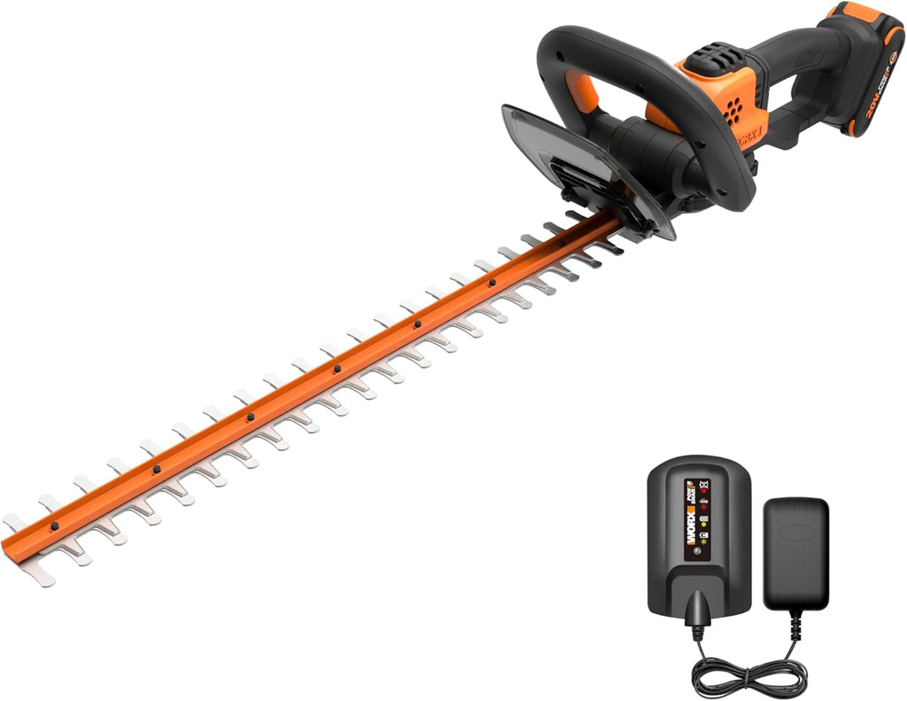 WORX 22' Cordless Hedge Trimmer, Electric Hedge Trimmer with Dual-Action Blades, Lightweight Bush Trimmer with 5.5 LBS, Battery & Charger Included, WG261