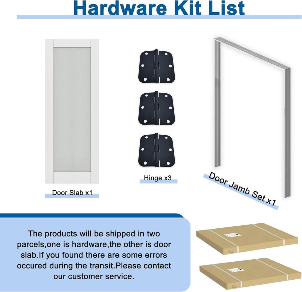 18' x 80' Prehung Door White Primed Panel Slab Doors with Jamb Kit, Solid Core MDF Interior Door for Bathroom Pantry Laundry, Easy Assemble - Right Handed