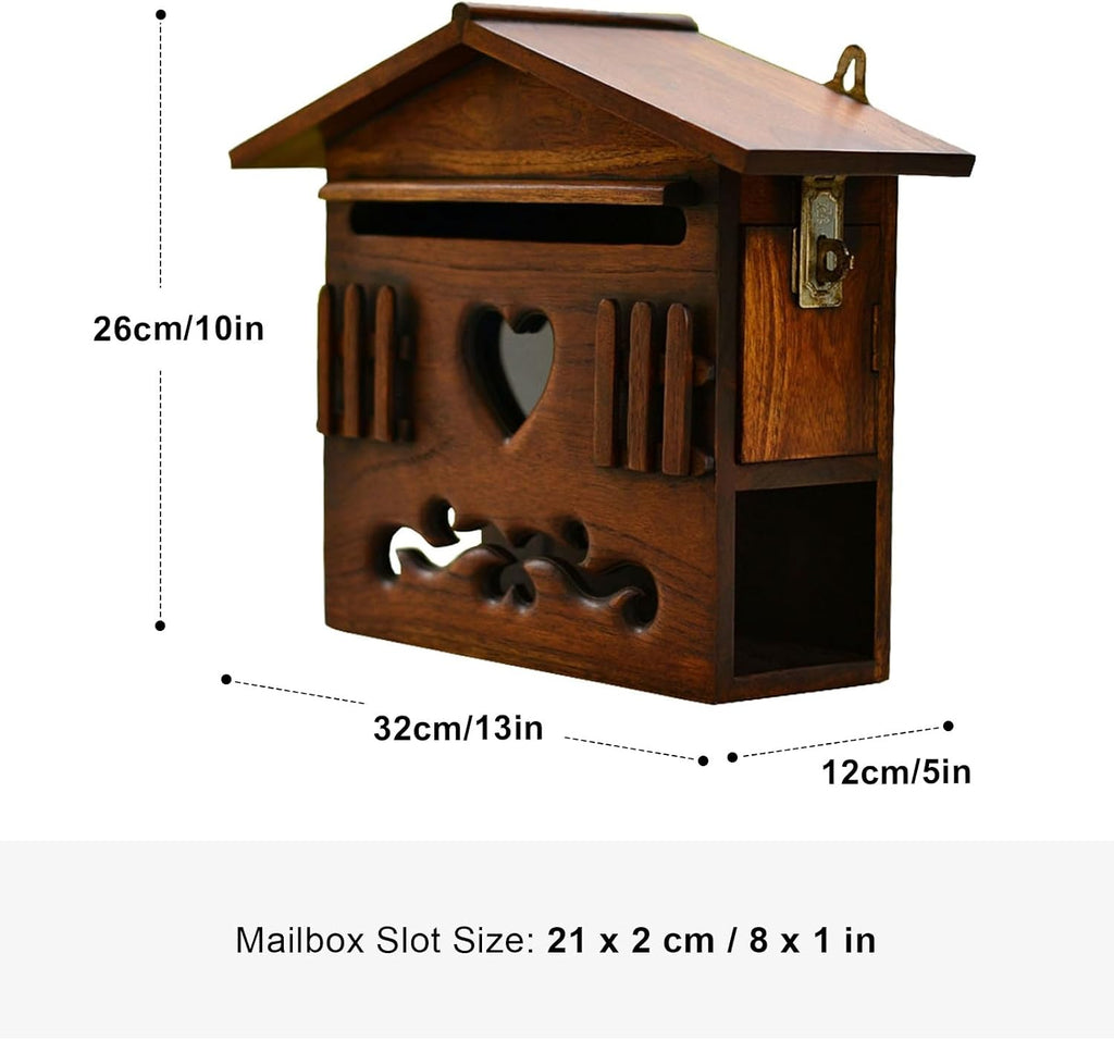 Vintage Wall Mount Mailboxes, Wooden Cabin Mailbox, Rainproof Post Box for Outside, Cabin Post Box Suggestion Box House Decor 13 x 5 x 10 Inch