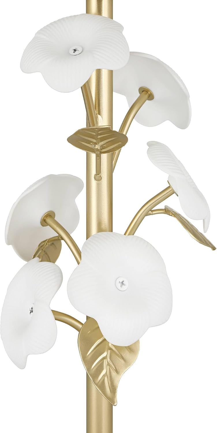 360 Lighting Descanso 21' H Gold and White Flower Table Lamp Set of 2 with Dimmer
