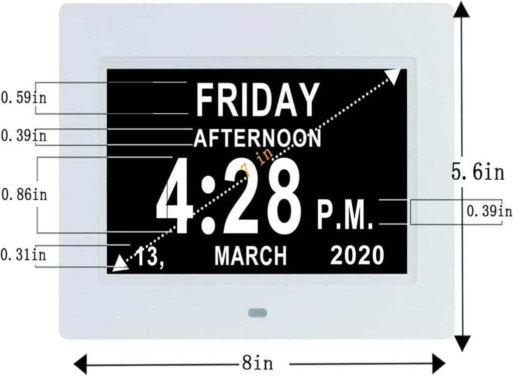 7 Inch Digital Calendar Day Date Clock - 12 Alarm Options,Extra Large Non-Abbreviated Day& Memory Loss Clock for Seniors,Dementia,Impaired Vision
