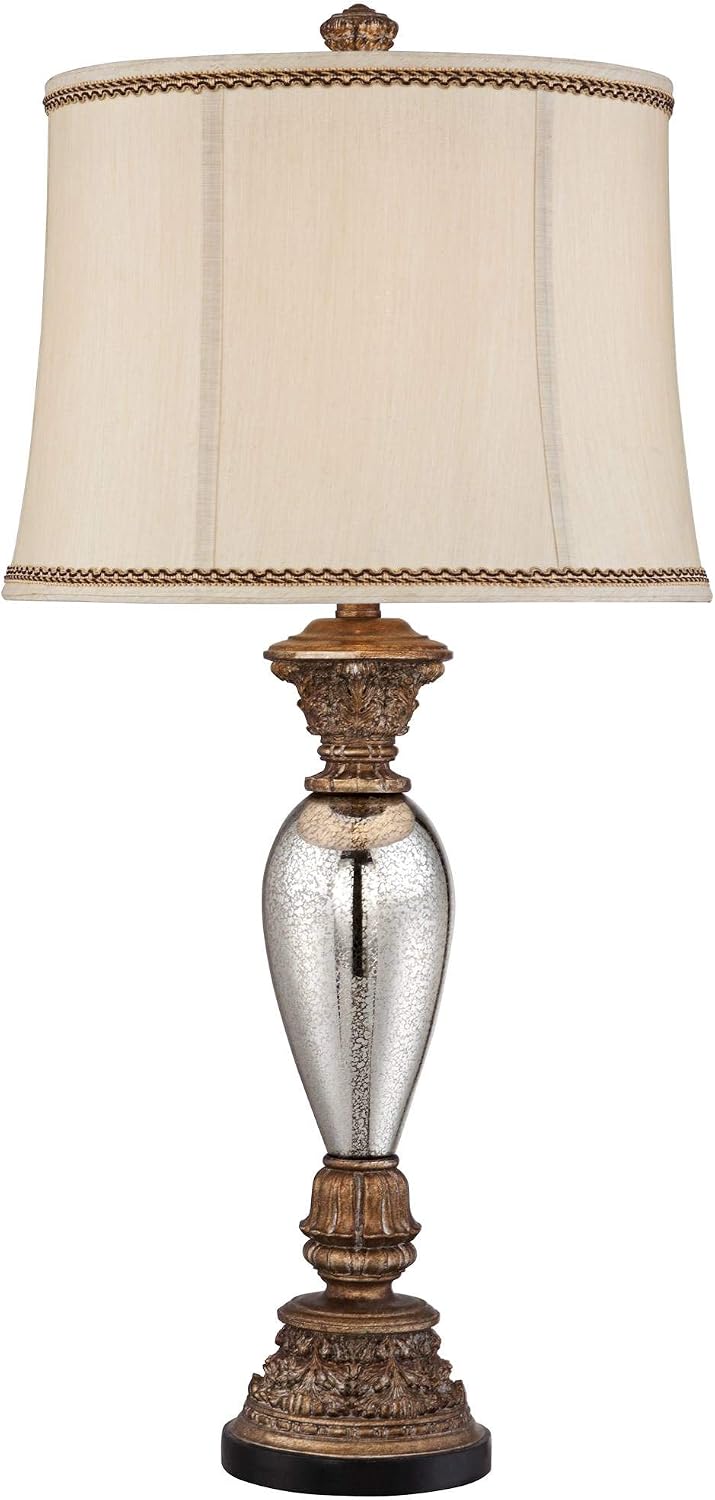 Barnes and Ivy Alsace 32 1/2' Tall Large Traditional End Table Lamp Gold Silver Mercury Glass Single Living Room Bedroom Bedside Nightstand House Office Home Reading Kitchen Entryway Console Family