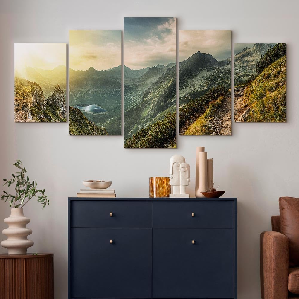 artgeist Acoustic Canvas Wall Art Nature Mountains 40x20 in - 5pcs Picture with Acoustic Foam Sound Print Artwork Room Acoustics Soundproofing Landscape Sky c-B-0037-b-m