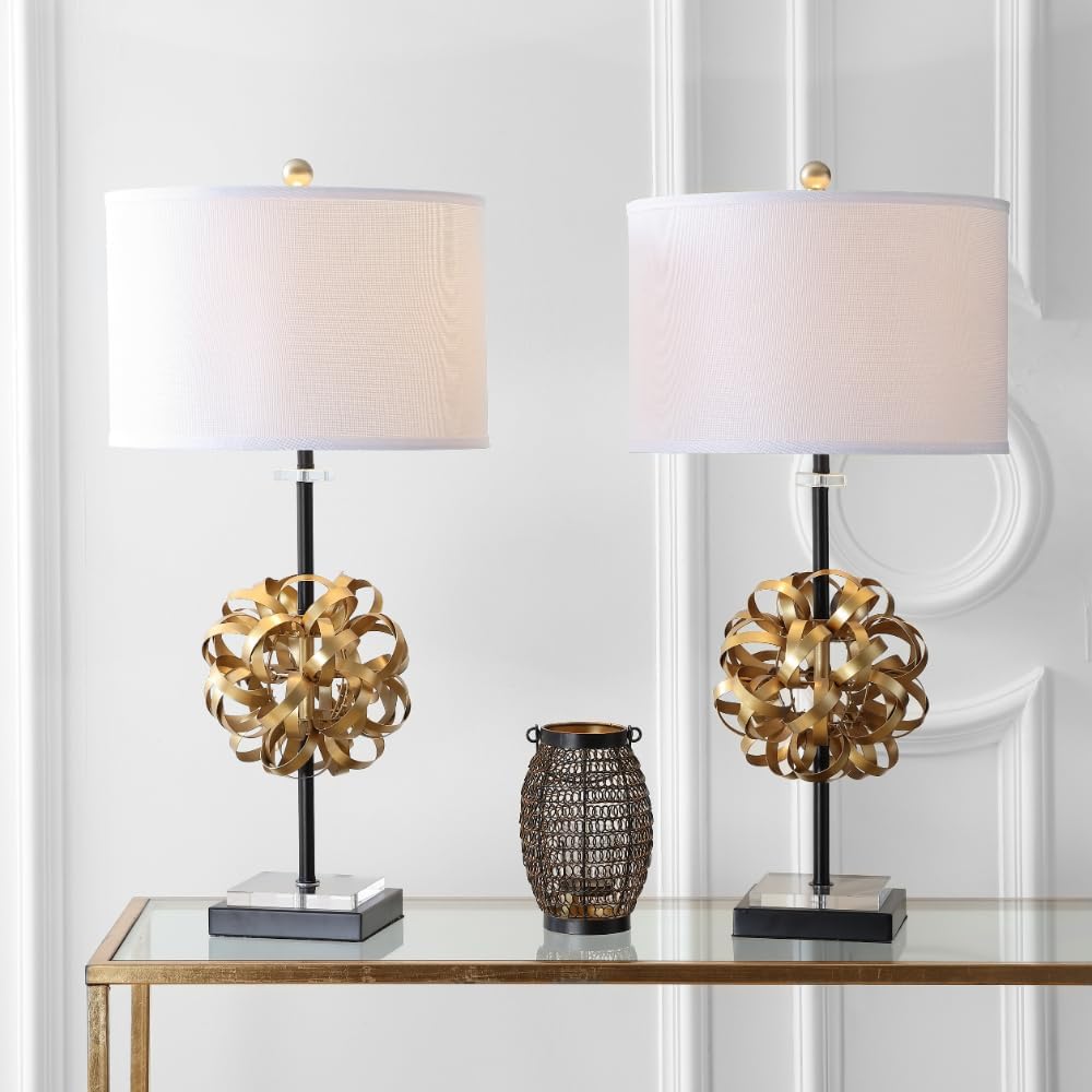 SAFAVIEH Lighting Collection Lionel Abstract Gold/ Black Ribbon 30-inch Bedroom Living Room Home Office Desk Nightstand Table Lamp Set of 2 (LED Bulbs Included)