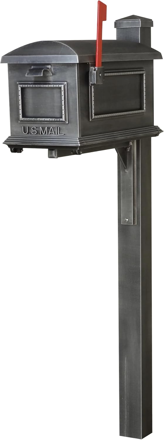 Special Lite Traditional Curbside Mailbox with Wellington Post - Swedish Silver Aluminum Mailbox with Post - SCT1010_SPK720-SW