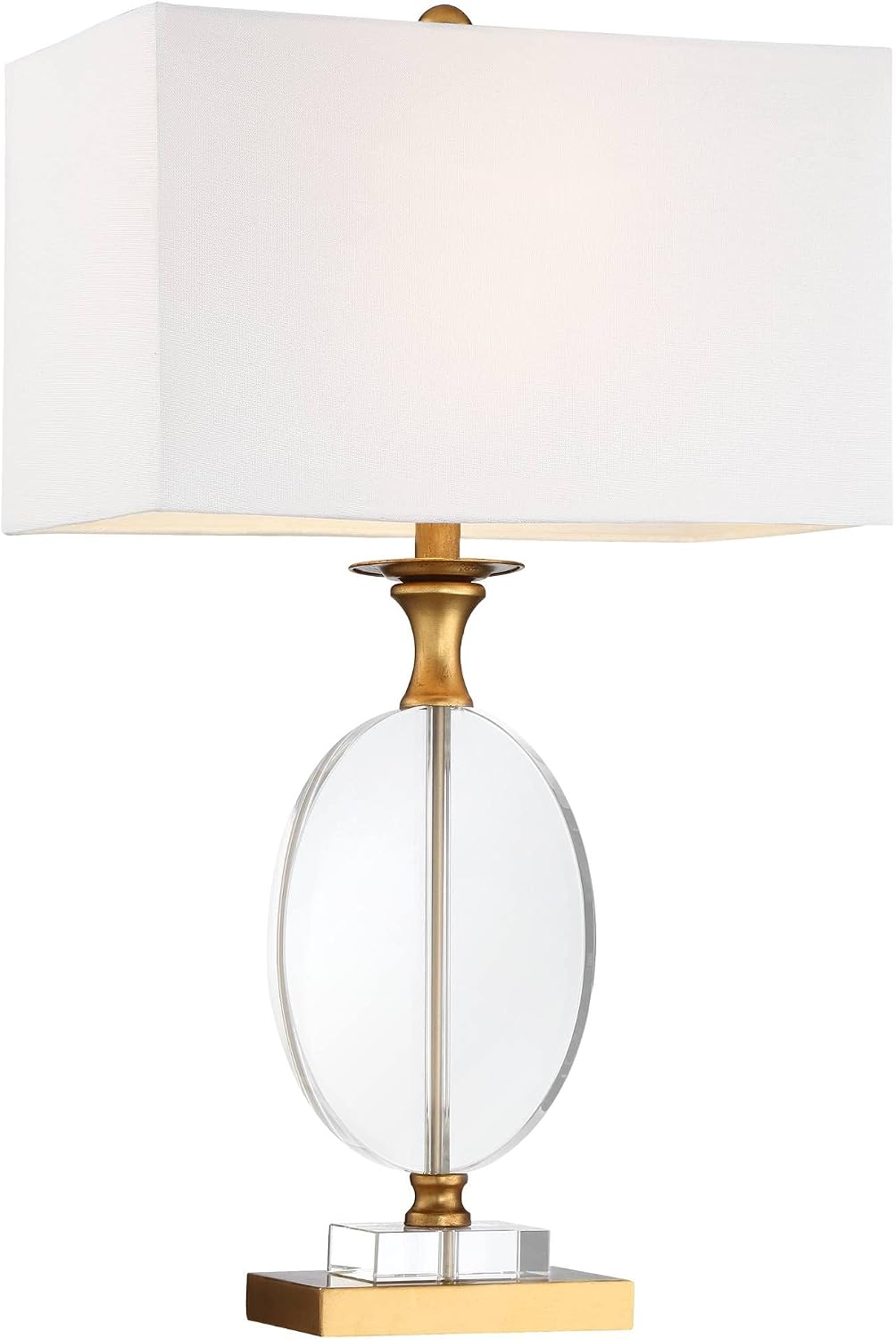 Vienna Full Spectrum Valerie Modern Glam Luxury Table Lamp 28' Tall Gold Clear Crystal Glass White Fabric Rectangular Shade for Living Room Bedroom House Bedside Nightstand Home Office Family