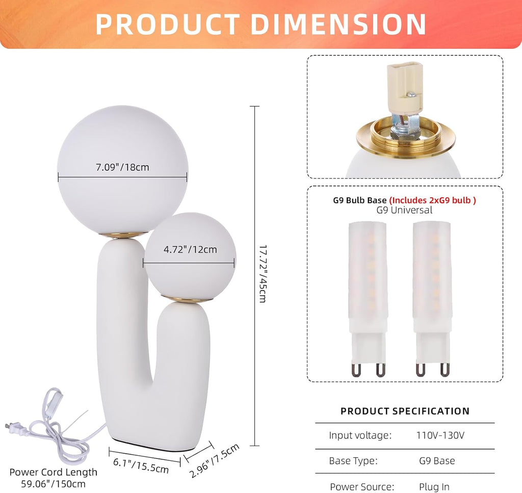 Arturesthome Nightstand Desk Lamp, Creative Nordic Living Room Bedside Bedroom Table Lamp with Light Bulbs, White