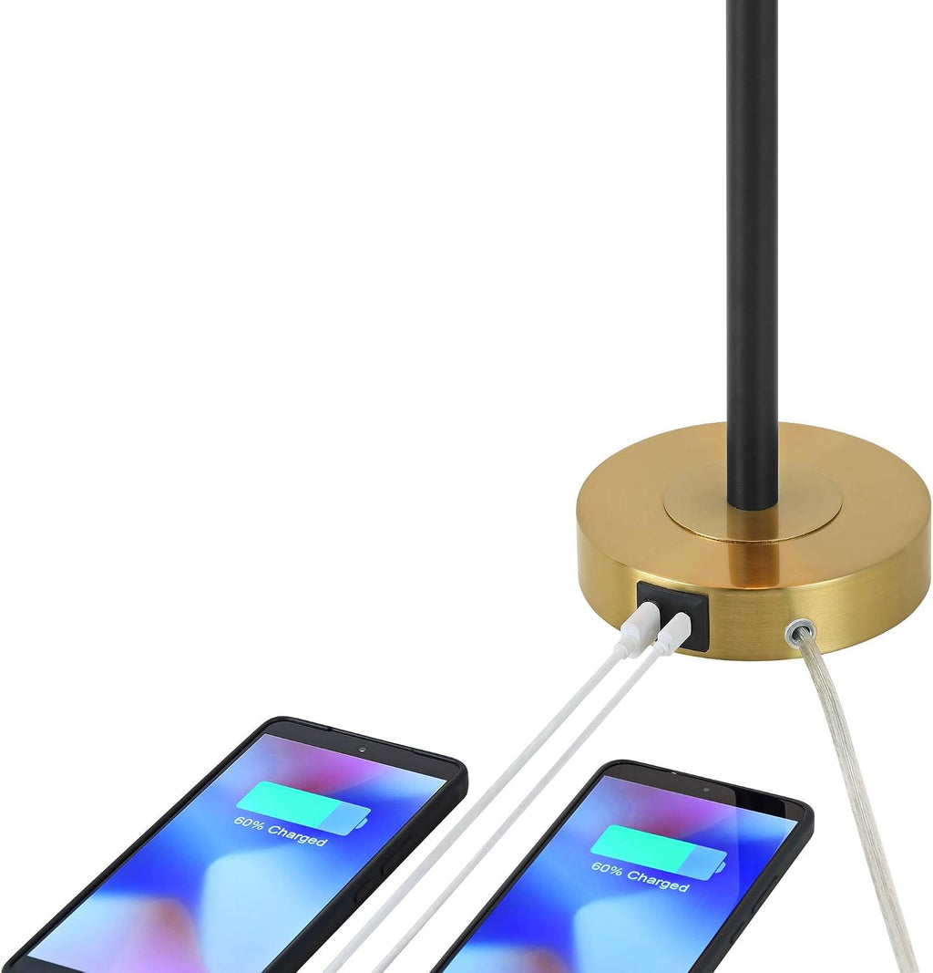 360 Lighting Lenore 22 3/4' High Small Modern Set of 2 Accent Table Lamps with USB Ports A+C Charging Adjustable Height Black Gold Metal Living Room Bedroom Bedside Nightstand House Office Home