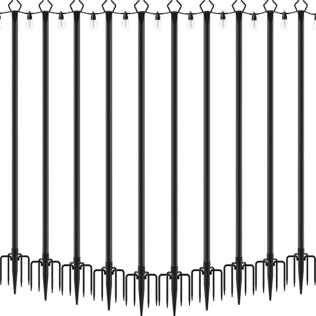 10 Pack 10Ft String Light Poles,Light Poles for Outside String Lights,Outdoor Light Poles with Fork,Metal Pole Stand for Patio,Backyard,Deck
