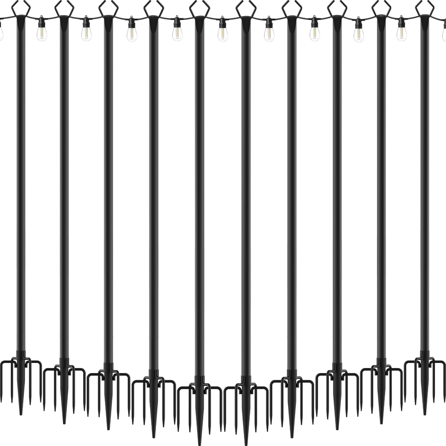10 Pack 10Ft String Light Poles,Light Poles for Outside String Lights,Outdoor Light Poles with Fork,Metal Pole Stand for Patio,Backyard,Deck