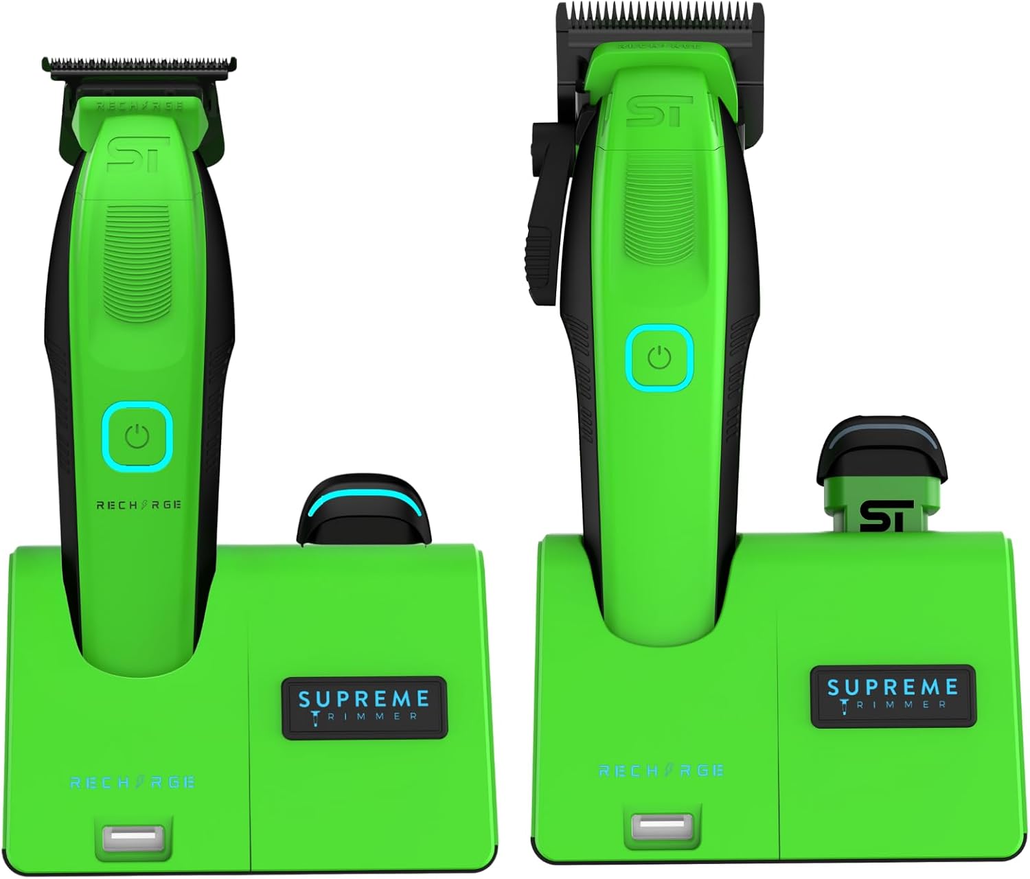 Supreme Trimmer 2-in-1 Recharge Hair Clipper & Beard Trimmer Combo | 7500 RPM, Removable Battery, Smart USB Charging Base | STC779 + ST777
