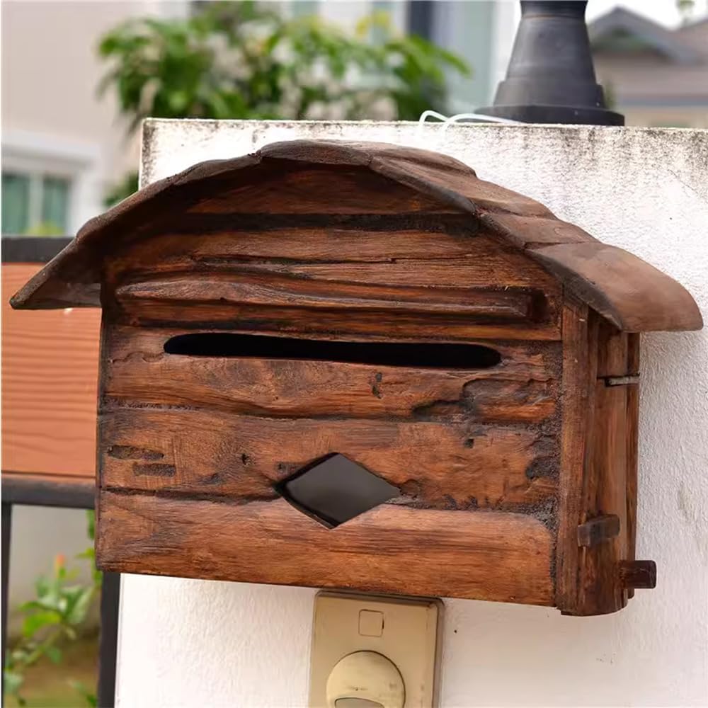 Wall Mounted Mailbox Outdoor Farmhouse Decor Hanging Postbox Rustic Decor Office Wooden Decorations