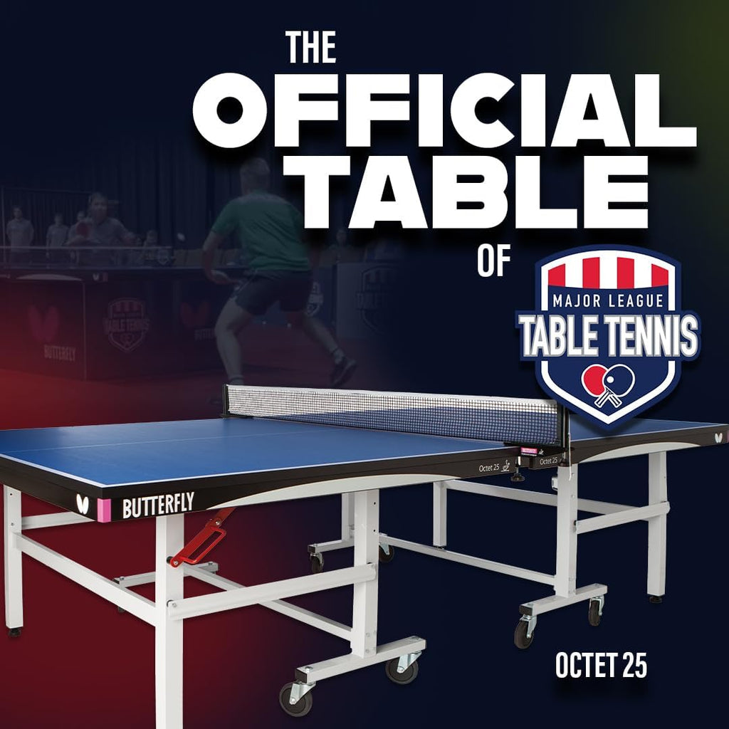 Butterfly Octet 25 Table Tennis Table- Indoor Rollaway Ping Pong Table 5-Year Warranty Game Table- ITTF Approved For Tournament, Club, or Home-Free Professional Ping Pong Net- Playback Feature