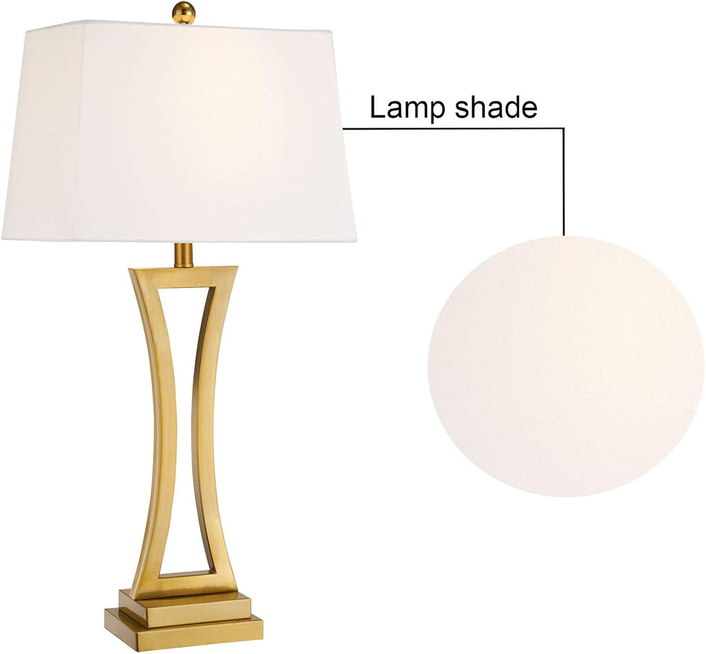 Maxax Contemporary Table Lamps Set of 2, Brass Gold 30.75'' Tall Metal Bedside Lamps with White Rectangular Shade, 3 Way Dimmable Large Nightstand Lamp for Living Room Bedroom for Home Office Entryway