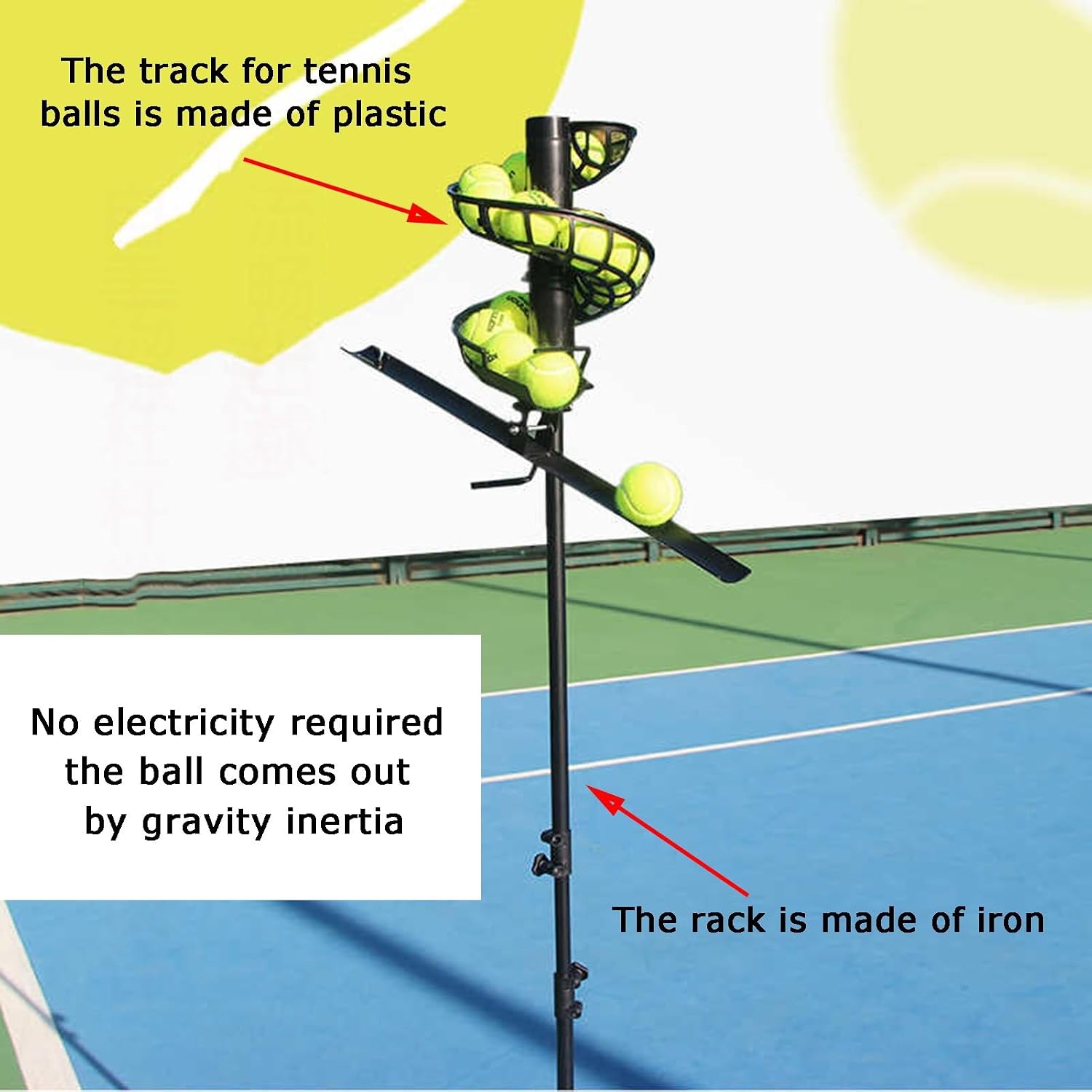 Tennis Ball Machine, Adjustable Height, Portable Manual Operation, Ideal for Beginners and Kids Training,Without Extra Track
