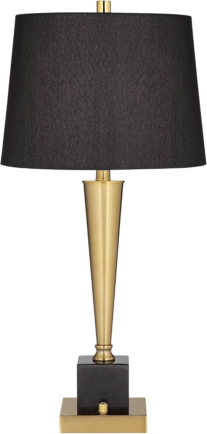 Possini Euro Design Wayne 29 1/4' Tall Modern Glam Luxury End Table Lamp with USB Ports A+C Charging Brass Finish Metal Black Marble Living Room Bedroom Bedside Nightstand House Office Home