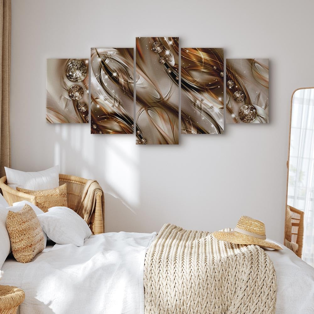 artgeist Canvas Prints Wall Art Abstract 59x30 in - 5pcs Home Decor Framed Stretched Picture Photo Painting Artwork for Living Room Abstraction Modern Wave Beige a-A-0171-b-n